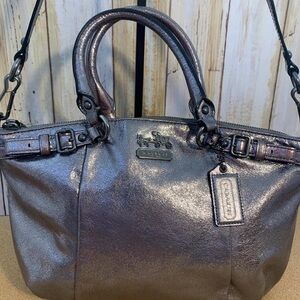 Coach Metallic Pewter Leather Satchel - Shimmering Gray Finish